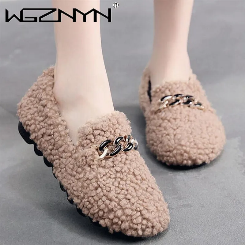 

Fashion Luxury NEW Women Loafers Ladies Lazy Shoes Slip on Flats Shoes Metal Decoration Casual Loafers Comfortable Warm Slippers