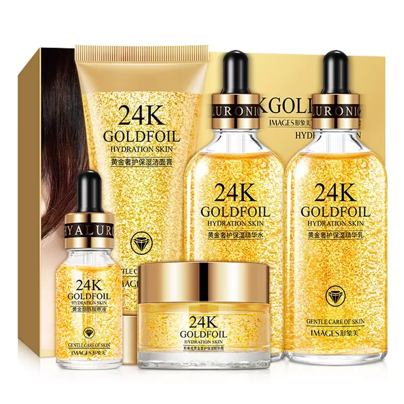 

24K Gold Skin Care Set Face Toner Essence Cream Nicotinamide Facial Cleanser Moisturizing Whitening Shrink Pores Brighten Skin