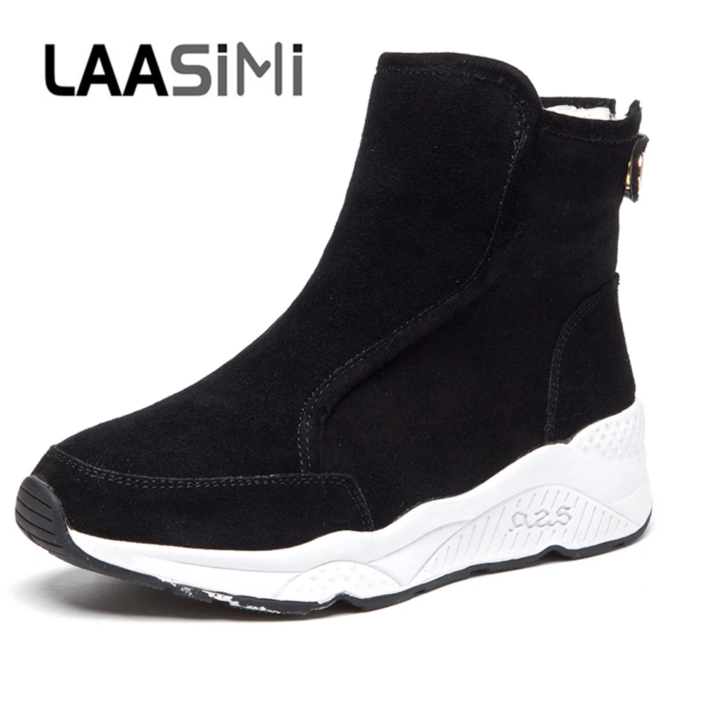 LAASIMI/зимняя женская обувь повседневные ботильоны из натуральной кожи женские