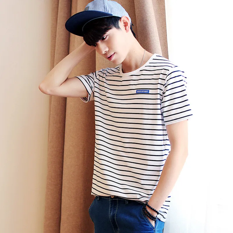 

Новинка лета 2021, футболка в полоску с коротким рукавом, повседневный СВОБОДНЫЙ Модный Универсальный трендовый высококачественный белый то...