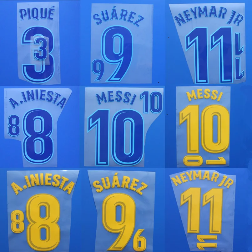 2017 18 Домашняя печать Messi SUAREZ Neymar A. Iniesta SERGIO PIQUE nameset горячая штамповка футбольная