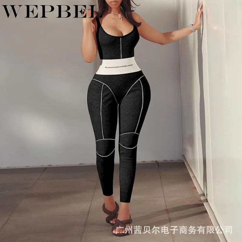 

WEPBEL Summer Sleeveless Bodycon Long Romper Casual Skinny Slim Cotton Overalls Women Solid One-Piece Pure Color Playsuits