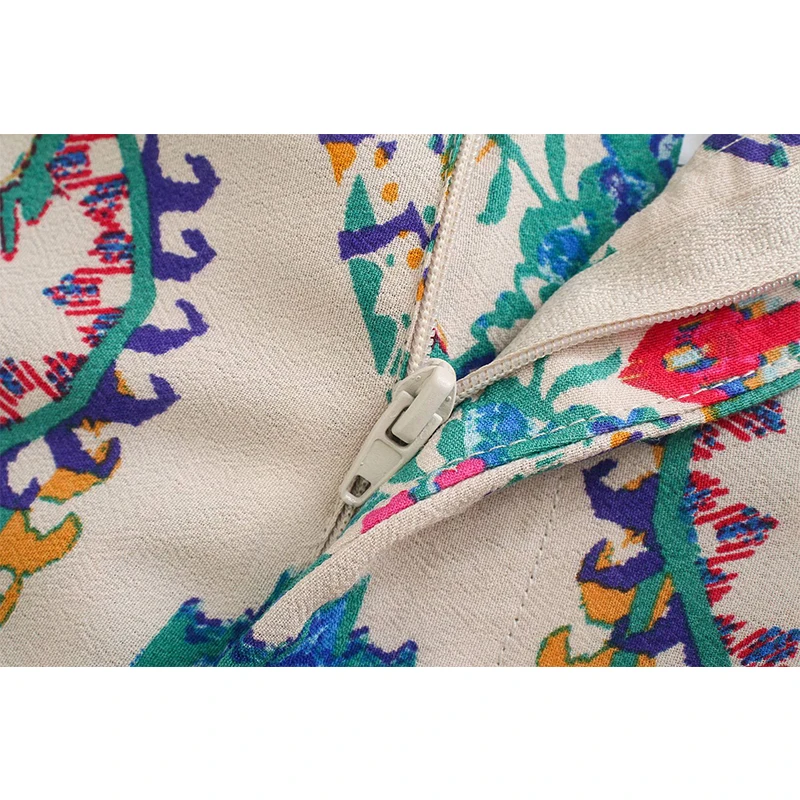 

WXXWT Za 2021 Fashion Women Geometric Print Flare Pants Pockets Zipper Female Casual Pants OZZ1193