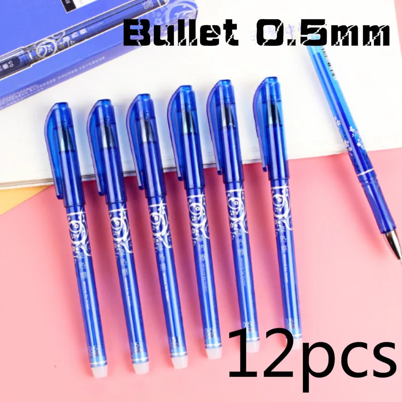 

12Pcs Blue 0.5mm Gel Ink Erasable Pen Student Strong Tip Pen Writing Multifunction Fluently Quality Pen Writing Stationery