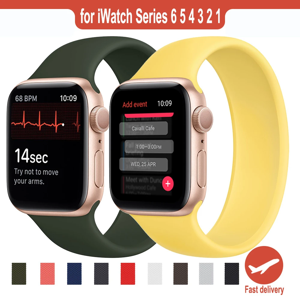 Ремешок спортивный силиконовый для Apple Watch Band Series 6 SE 44 мм 40 сменный Браслет Iwatch 5 4 3