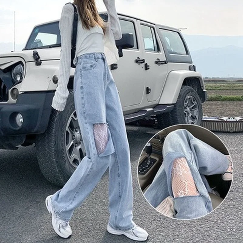

Ripped jeans women summer thin section straight loose 2021 new high waist thin ins tide wide leg mopping pants