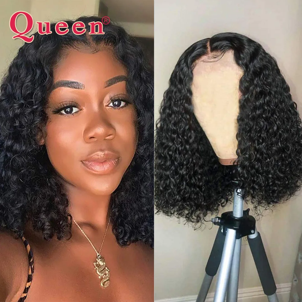 Deep Wave Wig Brazilian 4x1 T Part Lace Wig Human Hair Wig Pre Plucked Short Bob Wigs For Women Lace Closure Wig Remy Hair Queen