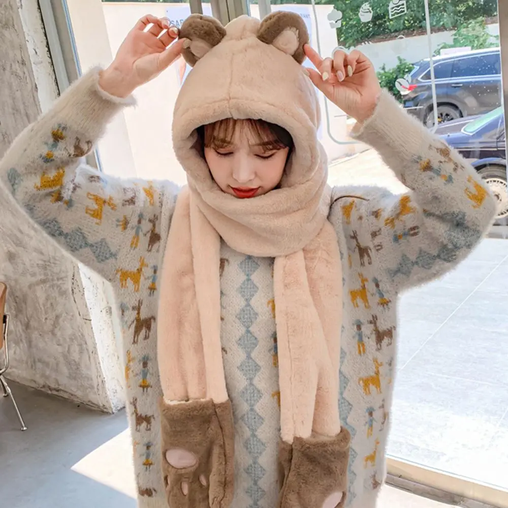 Зимняя утолщенная шапка все в одном шарф перчатки зимние шапки из трех частей