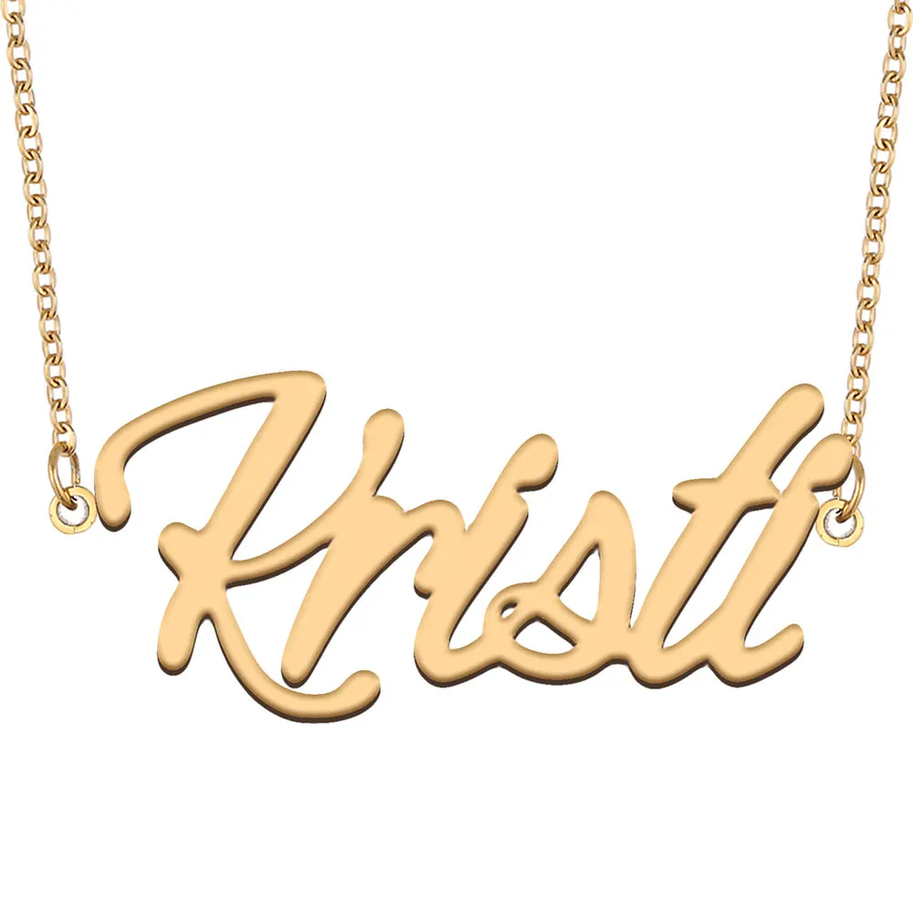 

Kristi Nameplate Necklace for Women Stainless Steel Jewelry Gold Plated Name Chain Pendant Femme Mothers Girlfriend Gift