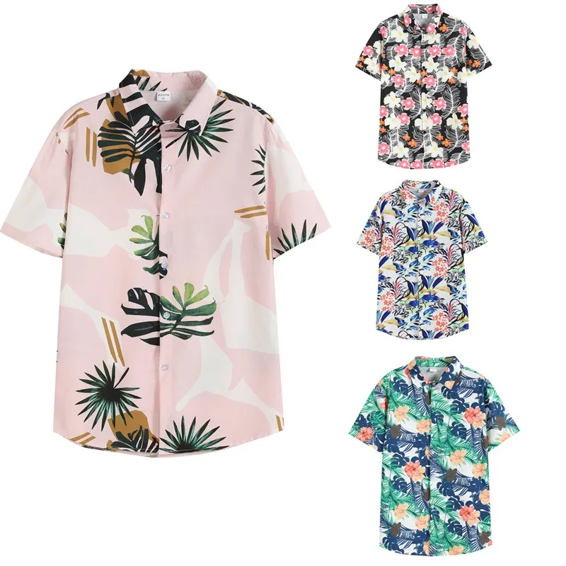 

1793 New Arrival Men's Shirts Men Hawaiian Camicias Casual One Button Wild Shirts Printed Short-sleeve Blouses Tops