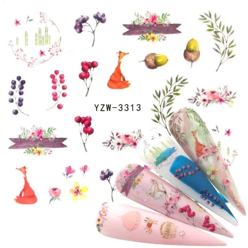 1 шт Водные Наклейки для ногтей переводная картинка весенние цвета цветы лист
