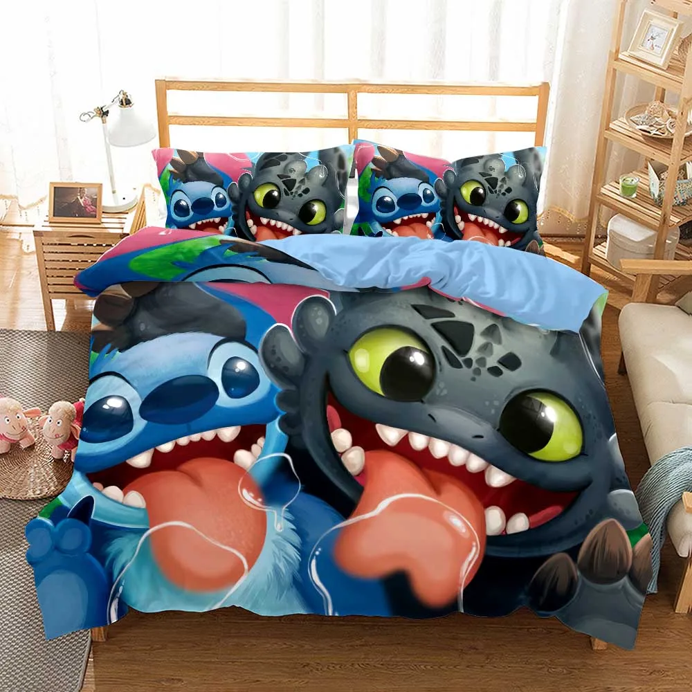 

Disney Cartoon Lilo & Stitch Bedding Set Deluxe Comfortable Down Quilt Cover Pillowcase Home Spin Children Bedroom Decoration