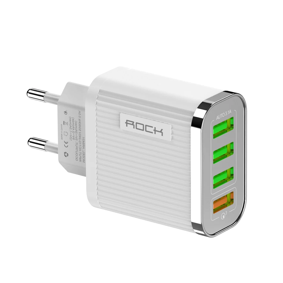 White ROCK Quick Charge 3,0 зарядное устройство для телефона 4 порта USB 35 Вт QC 3,0 быстрое зарядное устройство для iPhone 11 Xiaomi huawei настенное зарядное устройство адаптер - Тип штекера: White
