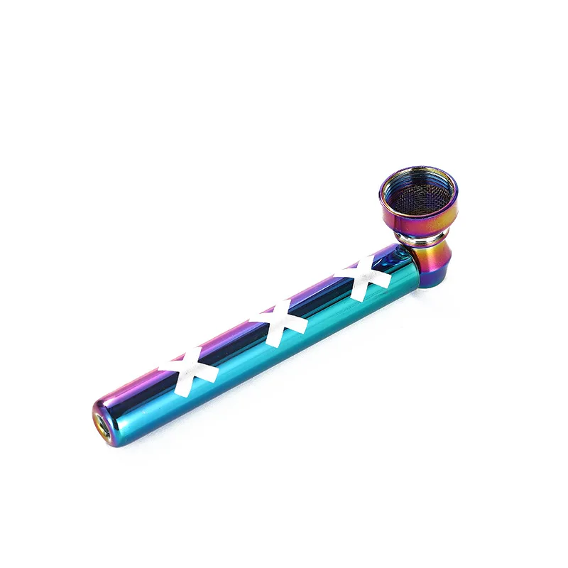 Трубка для курения марихуаны металлическая Радужная с рисунком и фильтром