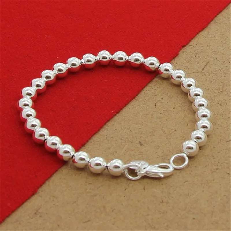 

Classic 925 Sterling Silver Bracelet 6MM8 Inch Prayer Beads Bracelet For Women'S Party Charm Jewelry Gift