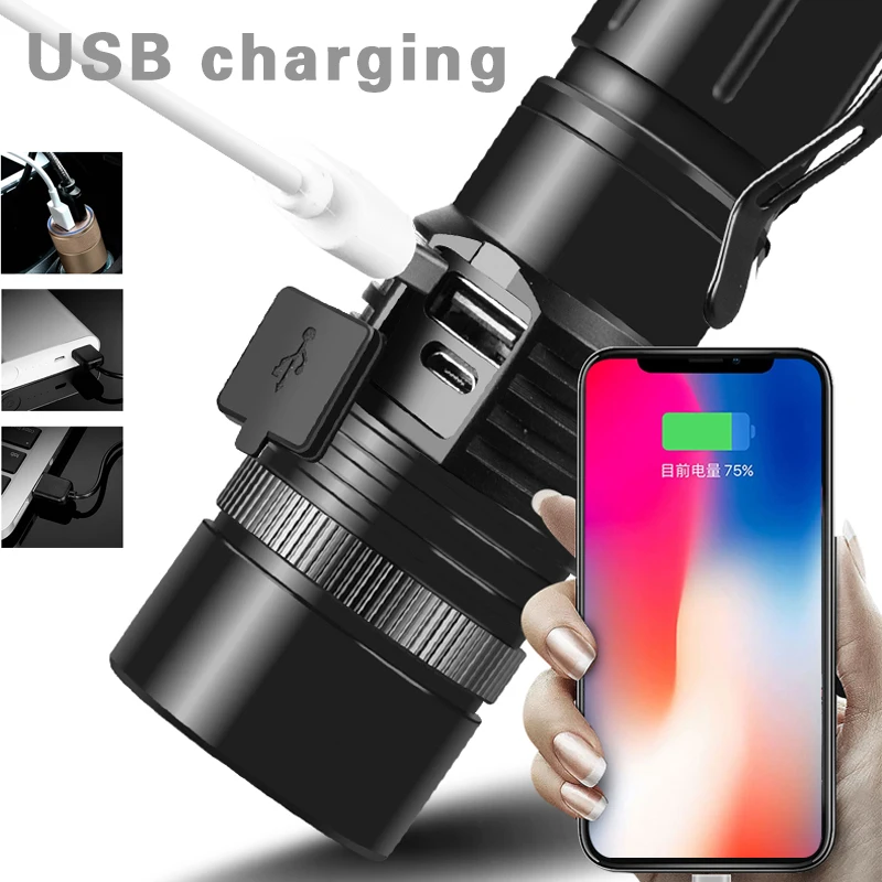 Мощный 60000LM светодиодный фонарик XHP50 USB Перезаряжаемый фонарь Zoom 5 режимов Use18650/26650