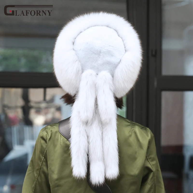 2019 Glaforny шапка из лисьего меха женская зимняя с пятью хвостиками защита ушей
