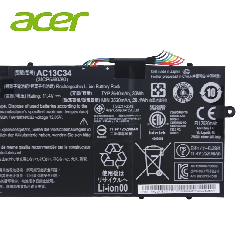 Оригинальная новая аккумуляторная батарея для ноутбука AC13C34 Acer Aspire V5 122P 132 E3 111 112