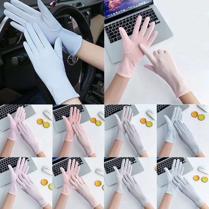 

Summer Cooling Thin UV Resistant Gloves Solid Color Ice Silk Mesh Gloves UV Protection Sunscreen Gloves Sun Protection Gloves