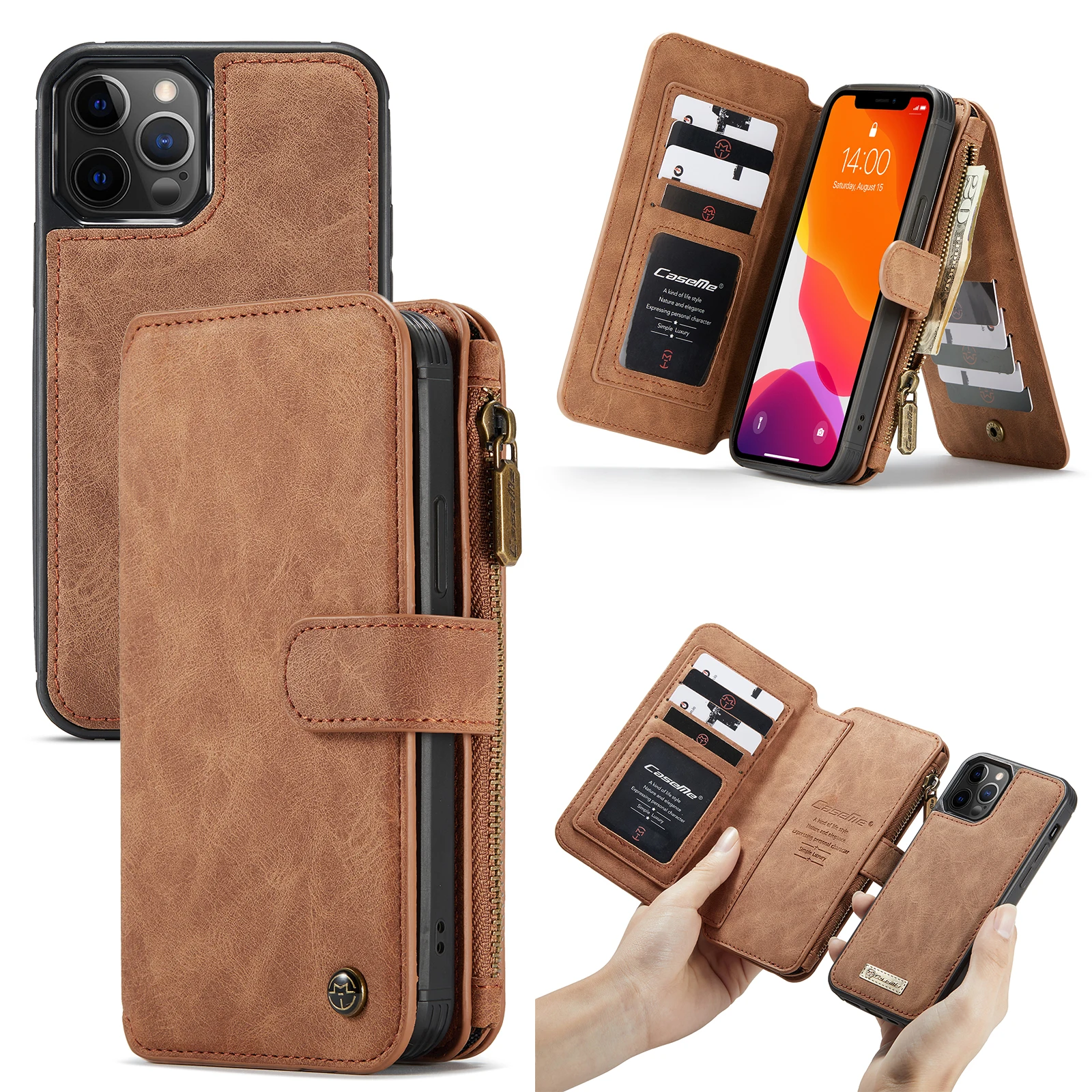 Чехол-Кошелек CaseMe для iPhone 12 Xs Max 2 в 1 кожаный съемный чехол min 11 Pro 7 8 XR флип-чехол с