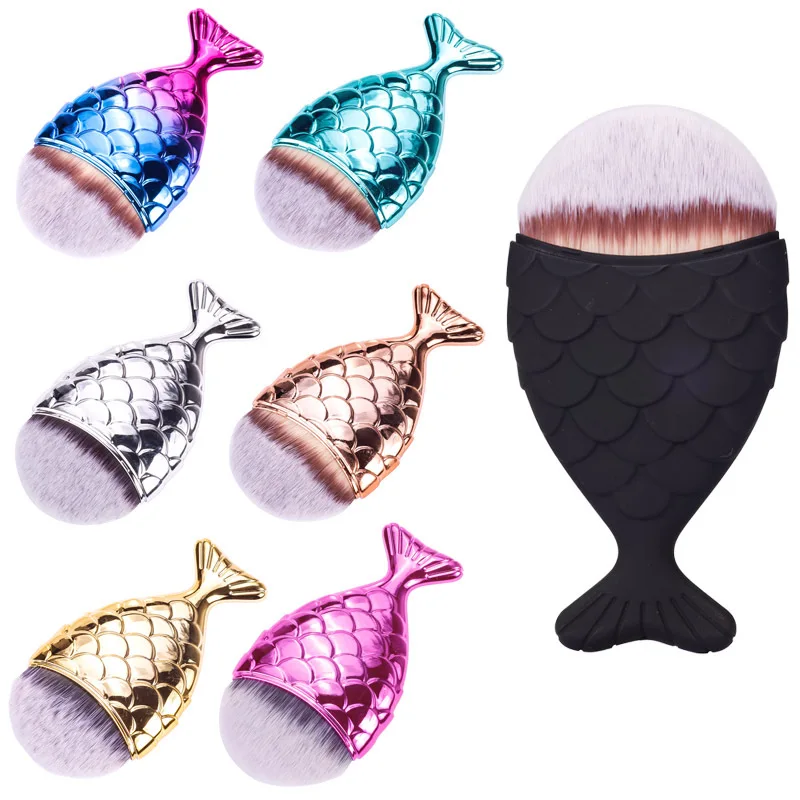 

7 Styles Gradient Mermaid Makeup Brush Nail Brush Fish-shaped Fishtail Makeup Brush Rich Colors Nail Makeup Tools