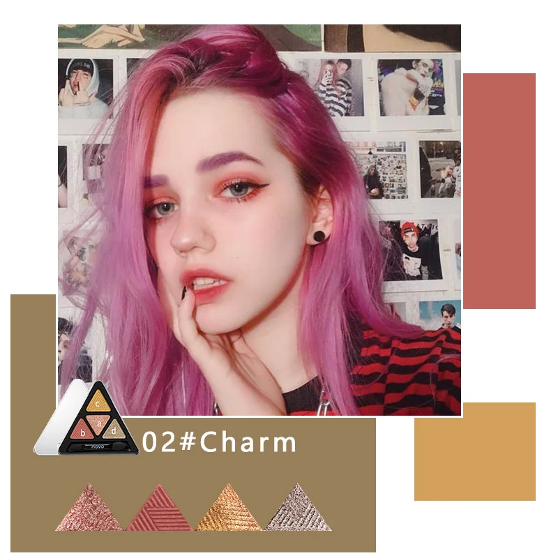 02charm Novo тени для макияжа Палитра теней для век Красота глазурованный Макияж Треугольник 4 цвета Блеск Тени для век водостойкая косметика - Color: 02charm