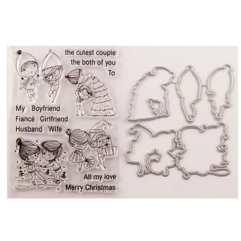 

Boys and Girls Metal Cut Mold Christmas Gift DIY Clip Book Transparent Stamp and Dies Set Album Greeting Card Decoration