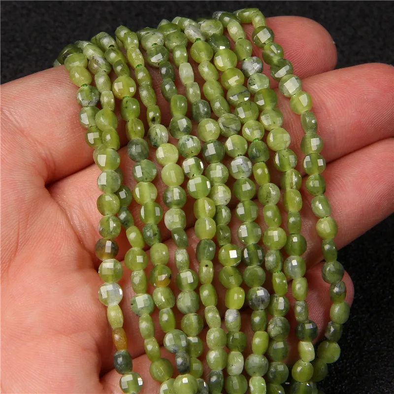 

Natural Stone Green Jades Round Loose Beads 4mm 6mm Cut Faceted Coin Shape Gem Stone for Jewlery Making Accessries Wholesale