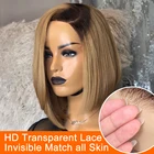 Парик Ombre Ash блонд 13*4 HD на сетке спереди, парик из человеческих волос, прямой короткий парик Боб, 180% предварительно выщипанные бразильские волосы Remy для женщин