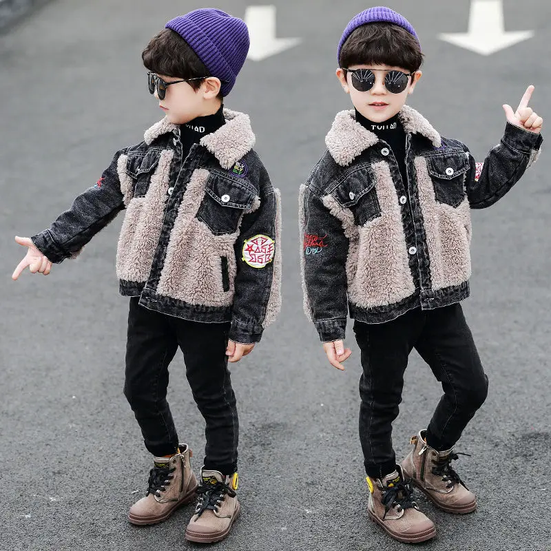 Новая Теплая одежда для малышей на осень и зиму детская джинсовая куртка