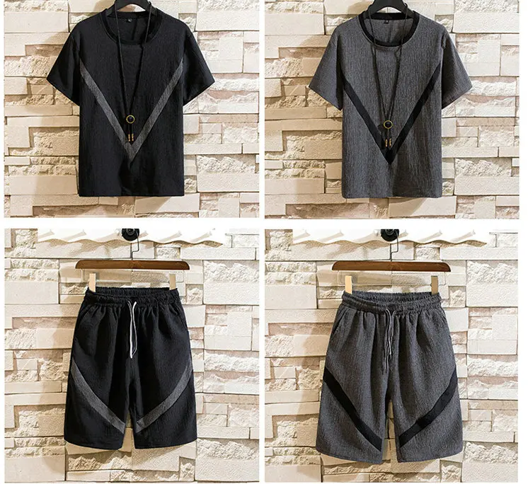 Мужской спортивный костюм с круглым вырезом летний Повседневный Спортивный в