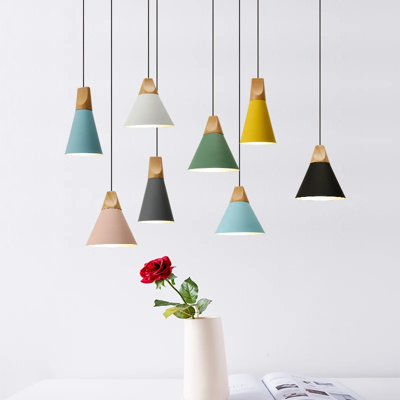 

Nordic E27 Cord LED Pendant Light for Living Dining Room Indoor 110-220V Wood Chandelier Hanging Lamp for Restaurant Kitchen