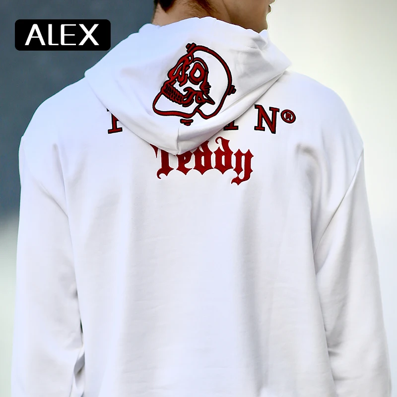 

Alex Plein Sweatshirt Men 100% Cotton Teddy Bear Embroidery Streetwear Hoodies Cartoon Casual Wear White Men's Fashion Oversized
