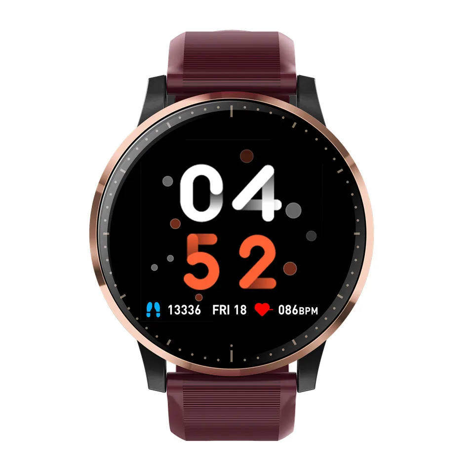 dark brown GIAUSA Q20 полный сенсорный экран ультра тонкие Смарт часы монитор сердечного ритма спортивный тренировочный трекер фитнес браслет часы водонепроницаемые - Цвет: dark brown