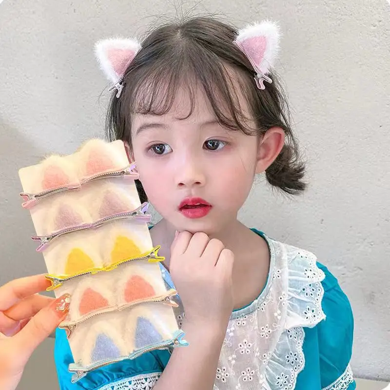 

Korean Handmade 1Pair Girls Cute Soft Plush Cat Ears Hairpins Sweet Safty Hair Clips Headwear Fashion Children Hair Accessories