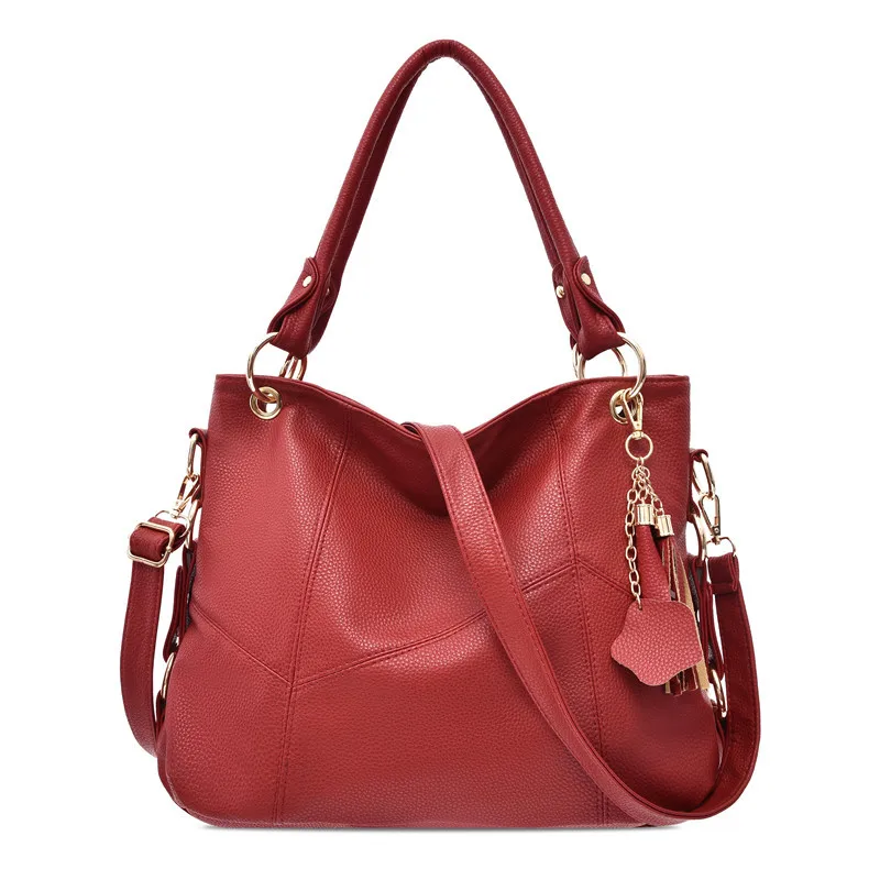 

Fashionable new litchi pattern women's bag 2021 women's handbag Single Shoulder Messenger Bag Large Capacity tassel bag