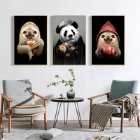 cute cartoon posters prints panda sloth eat noodle boxing animals canvas painting nursery wall art pictures for kid room decor