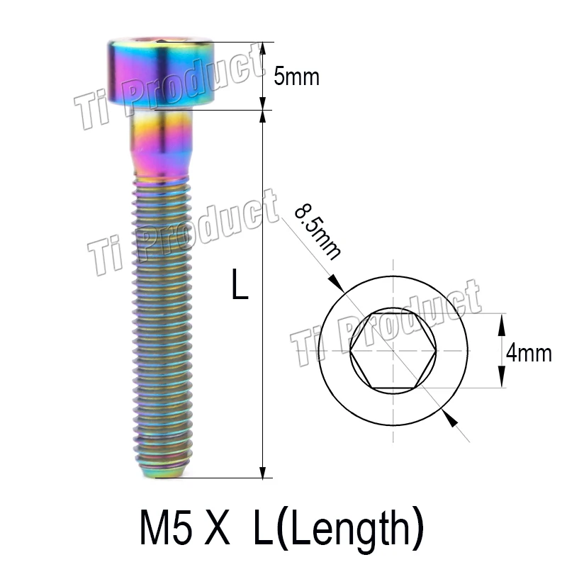 

1Pcs GR5 Titanium Bolt M5 X 10 12 16 18 20 25 30 35 40 45 50 60mm Stigma Head Screw for Bicycle MTB /Bike Seatpost Headset Brake