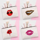 Новые модные красные сумки для макияжа с принтом губ, милые женские косметички для девочек, дорожные сумки, дамские сумочки, женские косметички
