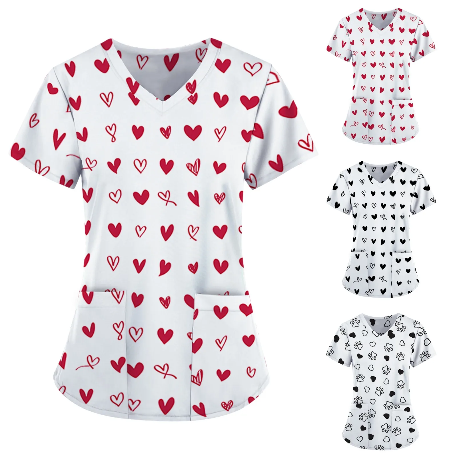 

female nurse uniform Short Sleeve Neck Tops Working Uniform Blouse Shirt nurse uniform woman hairdresser Healthcare Tunic A50