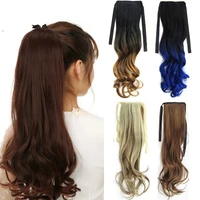 jeedou rainbow ponytails synthetic wavy hair ribbon ponytail hair extension blue gradual ombre color