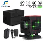 Лазерный уровень FASGet, 12 линий, 360 , горизонтальный и вертикальный крест, 3D светильник свет, светодиодный индикатор питания, самонивелирующийся измерительный лазерный луч