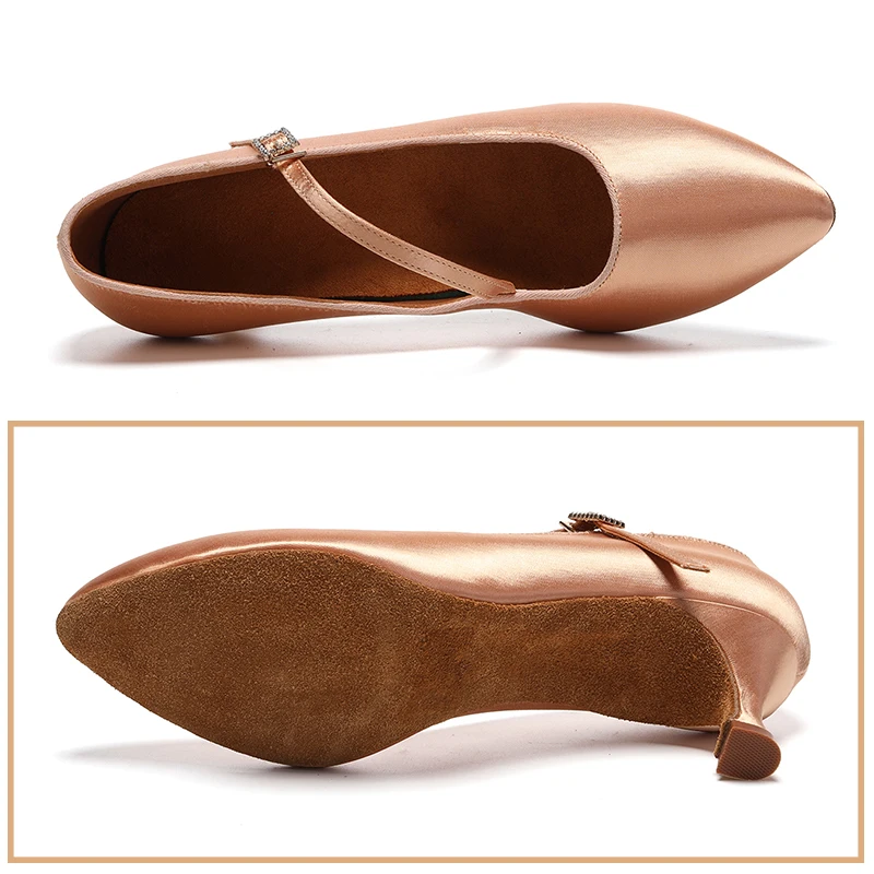 Women Latin Dance Shoes SILK Ballroom Modern Pole Dance Shoes Salsa Tango Middle Heel Closed Toe Latin Shoes For Girls Ladies