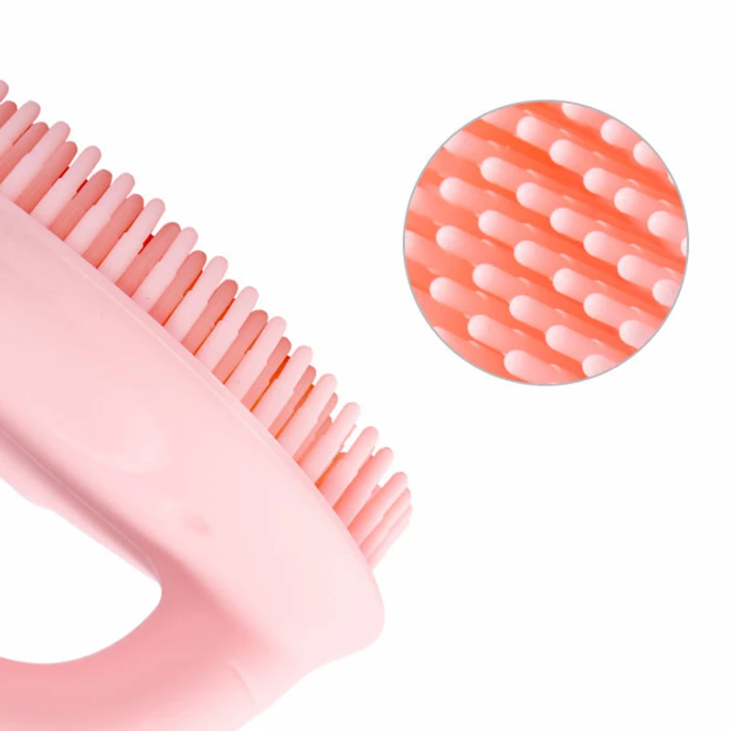 

Round Shaped Baby Bath Brush Soft Silicone Massage Brush With Handle Infant Hair Body Scrubber Anti-bacterial Cleansing Pads