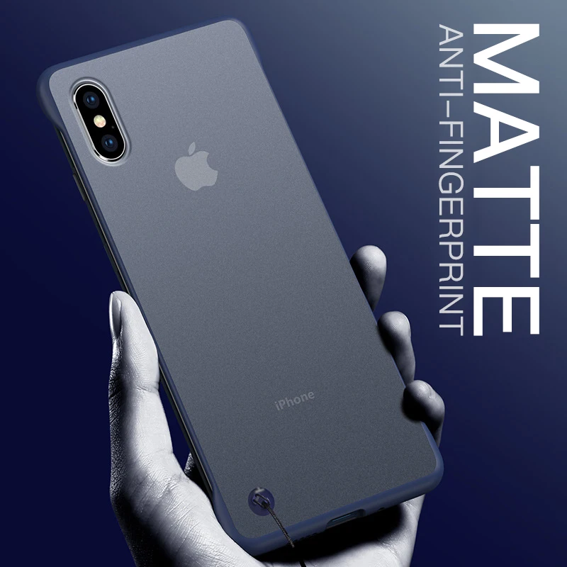 Frameless Matte Phone Case For iPhone X XR XS Max 11 Pro Transparent With Ring No Frame Design Cover 7 8 6S Plus |