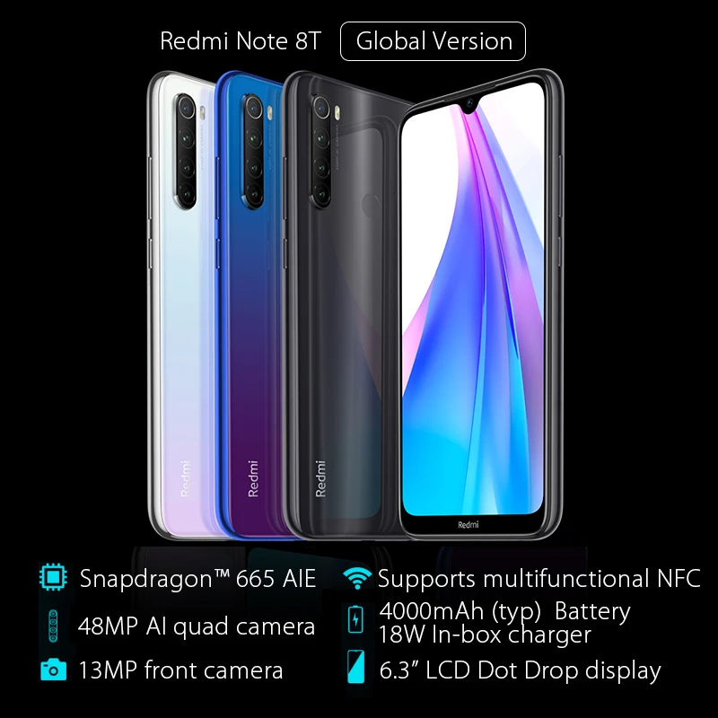 Global version Xiaomi Redmi Note 8 T 4GB 64GB Mobile Snapdragon 665 NFC 48MP Camera 4000mAh 18W Quick Charge | Мобильные телефоны и