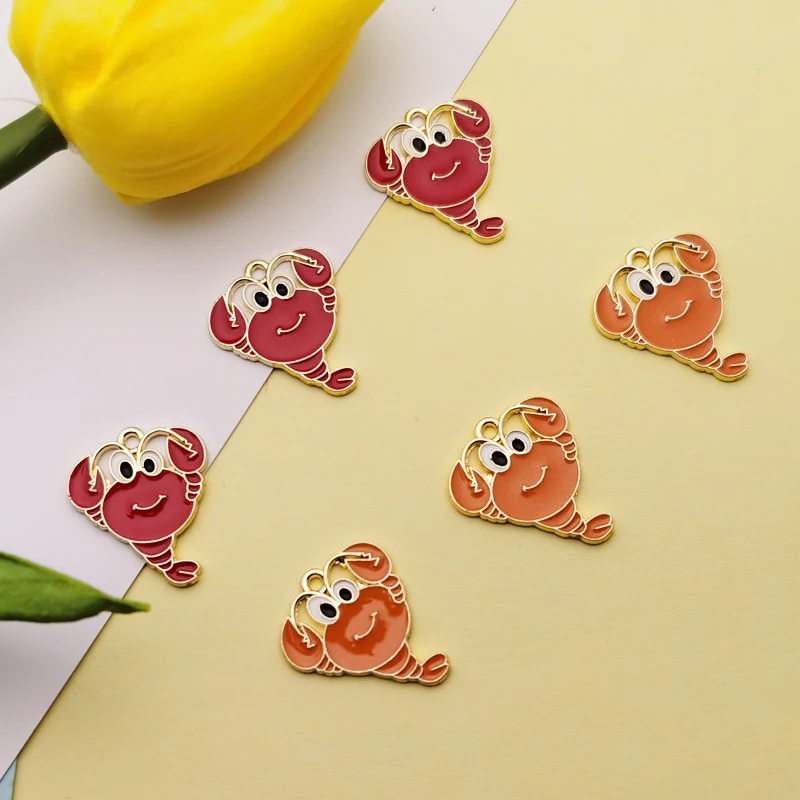 

10PCS/Lot Oil Drop Crawfish Enamel Charms Zinc Alloy Small Lobster Pendants Charm For Couple Jewelry Accessory Hair Clip Making