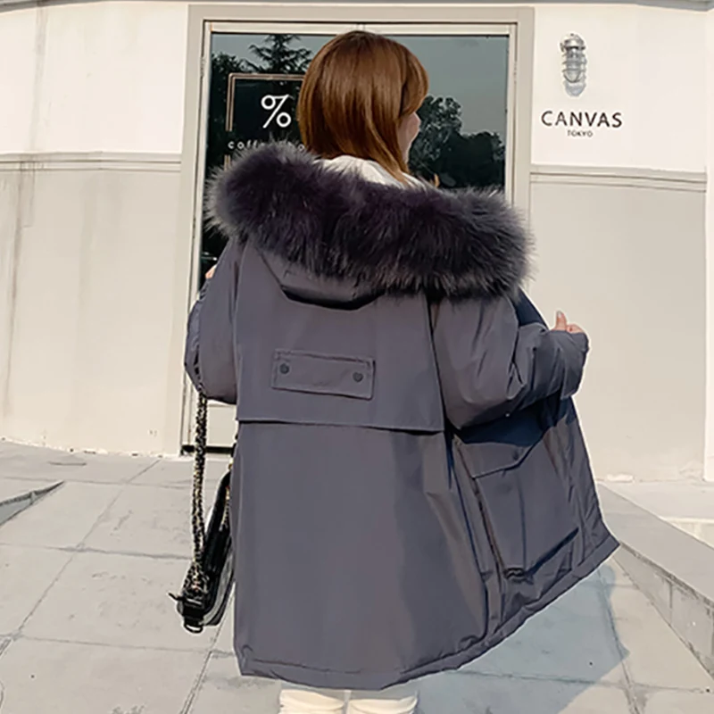 

Plus Size Women Winter Long Jacket Oversized Solid Hooded Female Cold Coat With Fur Collar Casual Thick Women's Parkas Outwear
