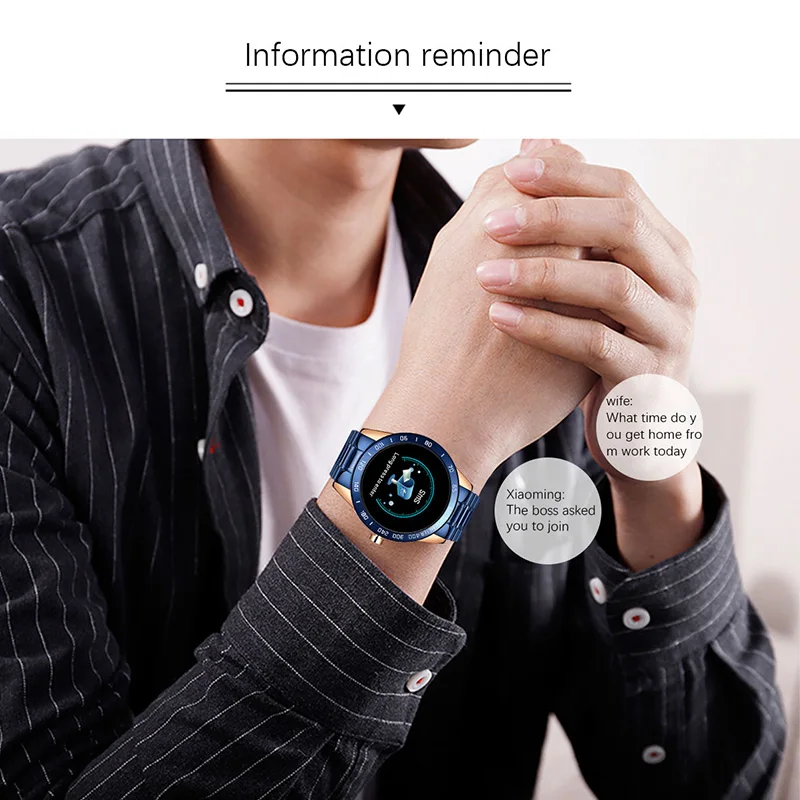 

LIGE steel smart waterproof watch men leather smart watch sport For iPhone Heart rate blood pressure Fitness tracker smartwatch