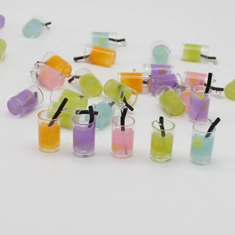 10 шт. имитация цвета смолы лимонный сок соломы брелок чашка серьги мобильный